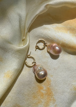 Fireball Freshwater Pearl Charm Earrings on Gold Filled Hoops