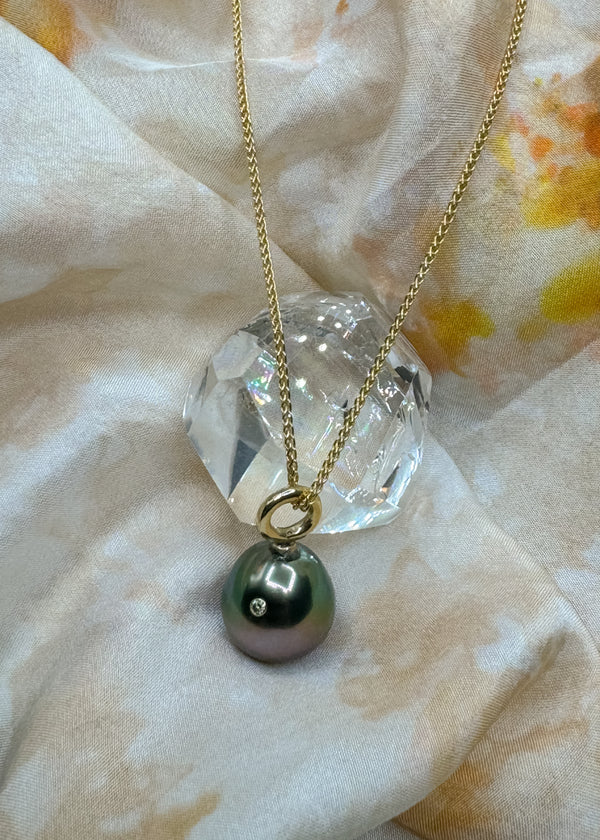 Handmade 14kt Tahitian Pearl Charm with Diamond