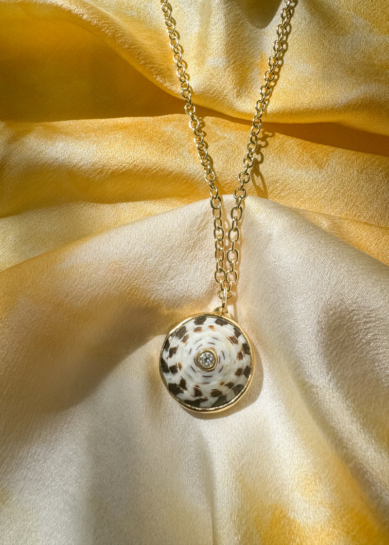 Hebrew Puka Shell in 18k Gold and Quarter Carat Diamond