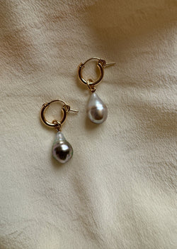 Teardrop Silver Keshi Tahitian Pearl Charm Earrings Gold Filled