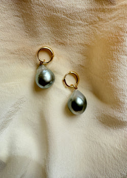 Jumbo 14mm Baroque Tahitian Pearl Charm Earrings on 14kt