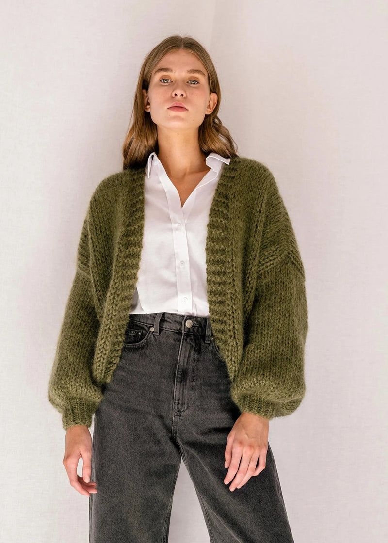 Mohair Bomber Cardigan in Moss