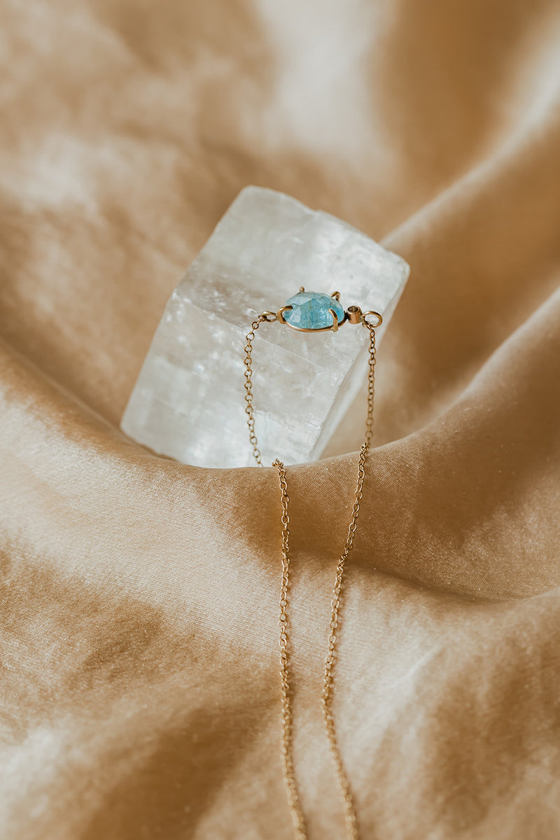 Aquamarine and Champagne Diamond in 14k Gold