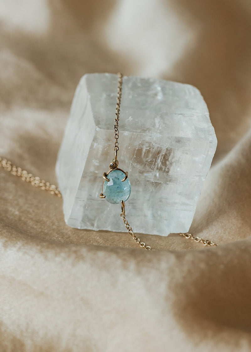 Aquamarine and Champagne Diamond in 14k Gold