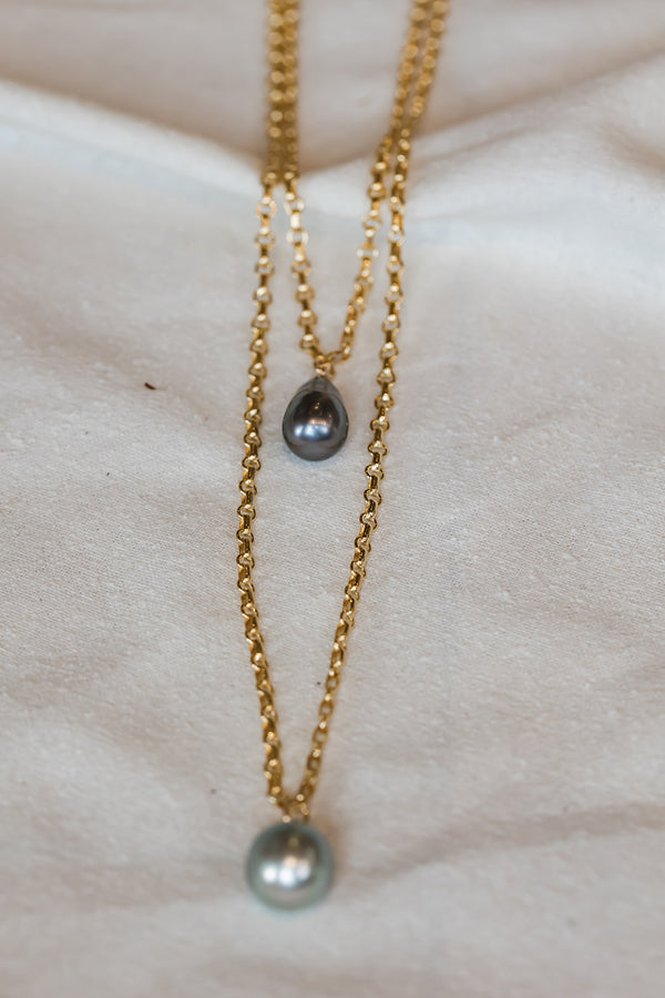 Tahitian Pearls on Fancy Gold Filled Rolo Chain