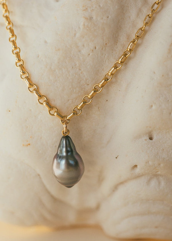 Tahitian Pearls on Fancy Gold Filled Rolo Chain